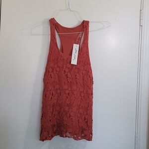 NWT Ultra Pink Women's Lace Lined Sleeveless Top Brick Orange Size Medium